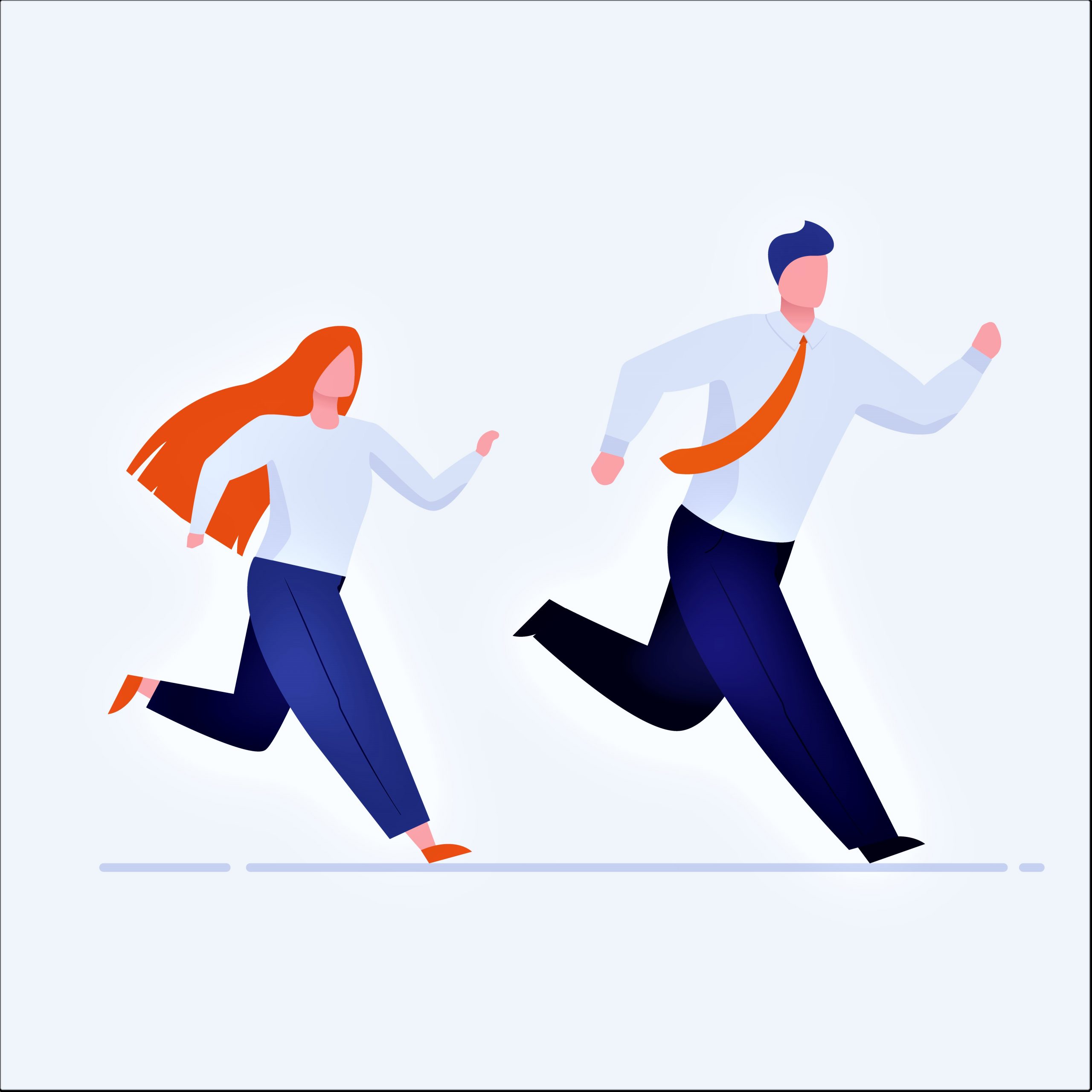 Office man and woman running